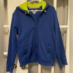 Tommy Hilfiger blue zip up hoodie with neon lined hood